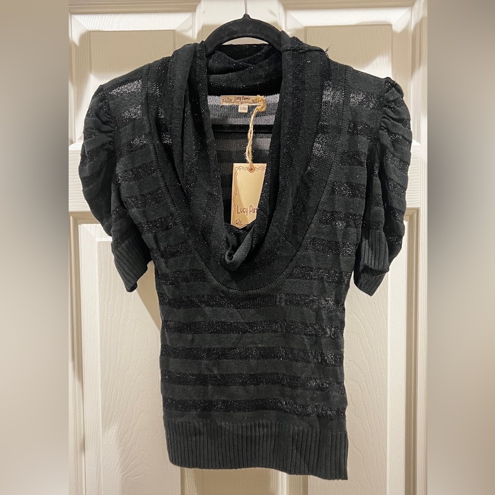 Lucy Paris NWT Black Striped Cowl Neck Sweater SIZE SMALL/MEDIUM
